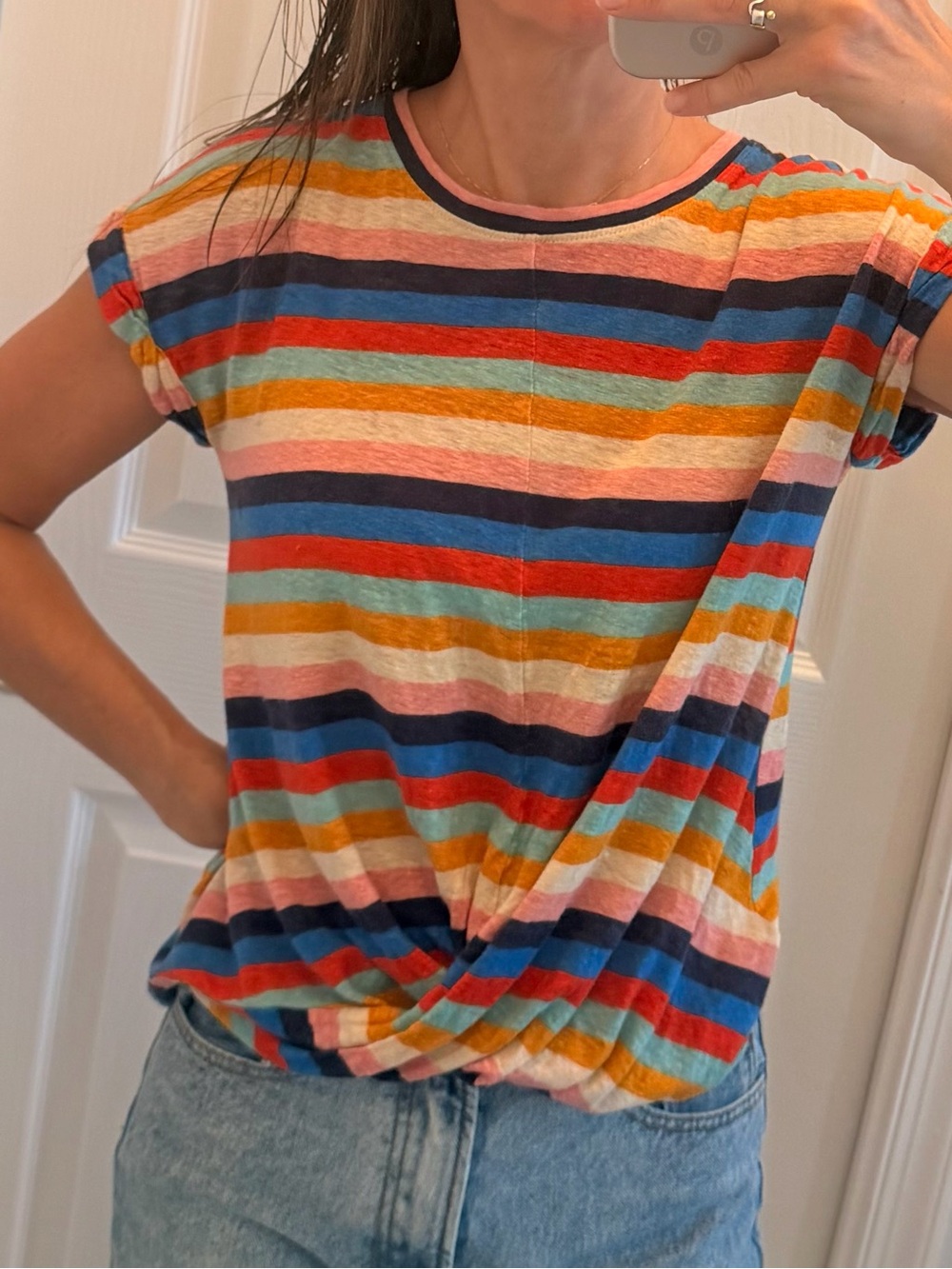 LOFT Multicolor Striped Twist-Front Tee